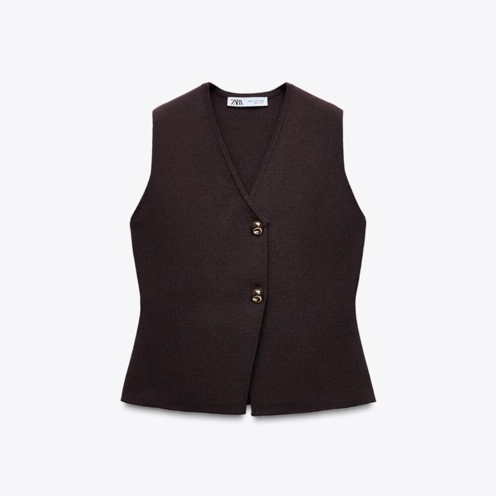Zara Brown Buttoned Vest